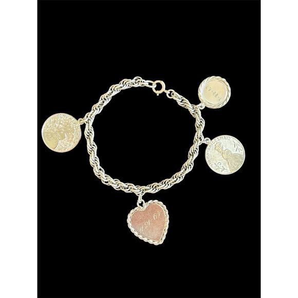 Estate Jewelry - Vtg Sterling Silver 5mm Solid Rope Bracelet With 4 Charms 925 20.24g 6.75”